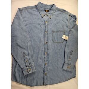 NWT Route 66 Men's Large Denim Long Sleeve Shirt Blue 100% Cotton Vintage Kmart.